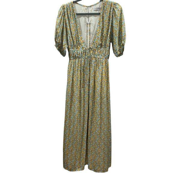 Faithfull the Brand Floral Midi Dress Sz. Small | Puff Sleeve Tie Front Feminine - Picture 5 of 15